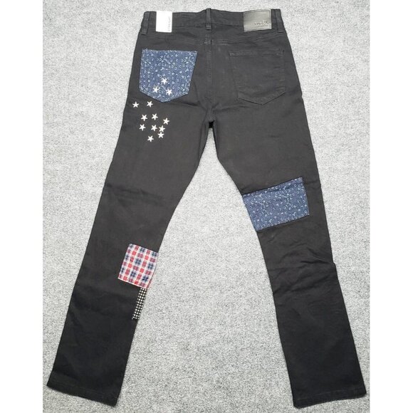 Rue21 Jeans Mens 32X34 Black Denim Supreme Flex Straight Distressed Patches New - Picture 2 of 12